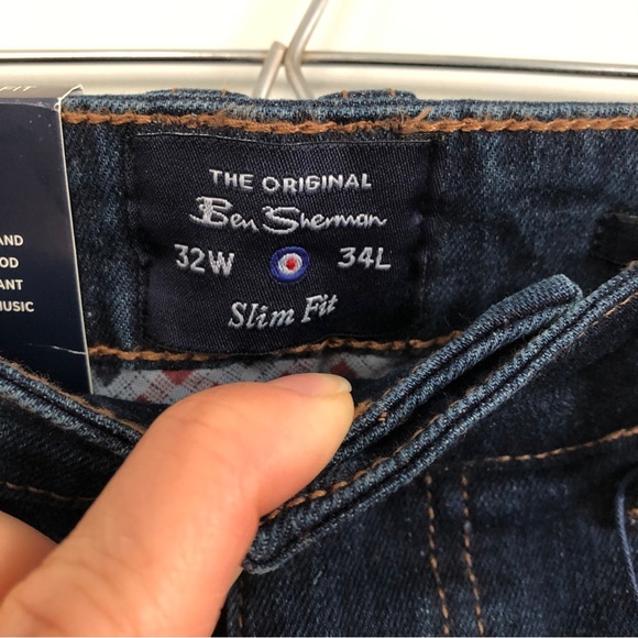 NWT Men’s Ben Sherman Slim Fit Mid Rise Dark Wash Jeans, Size 32W x 34L - Picture 7 of 16